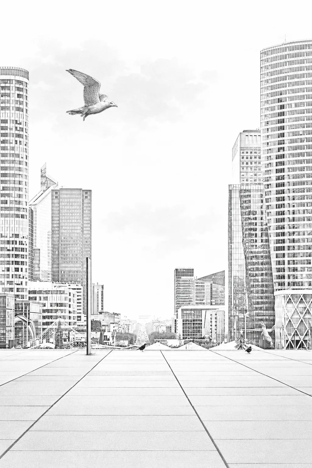 Illustration au crayon — quartier d'affaires